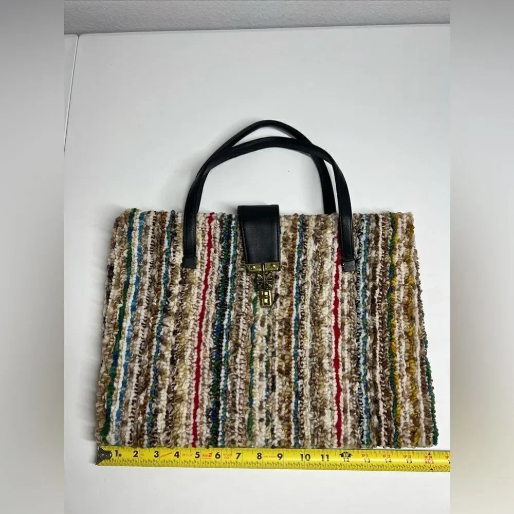 Vintage Sherpa Knit Multicolor Two Black Two Straps Hand Bag Laptop Bag